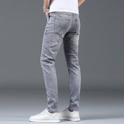 Men's Light Gray Straight Slim Jeans