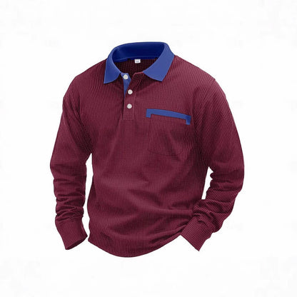 Men's Long-sleeved Waffle Polo T-Shirt