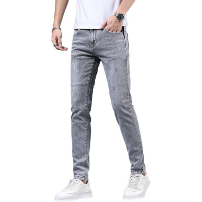 Men's Light Gray Straight Slim Jeans