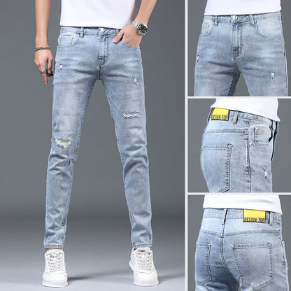 Men's Light Gray Straight Slim Jeans