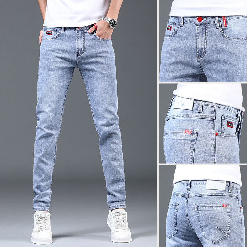 Men's Light Gray Straight Slim Jeans