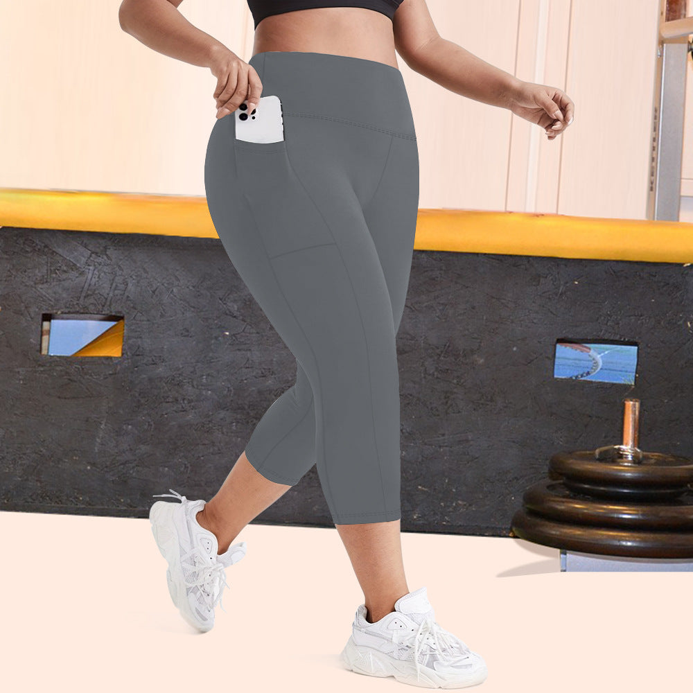 Ladie's Pocket Plus Size Cropped Fitness Pants