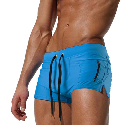 Polyester High Waist Tight Lace-up Swim Trunks