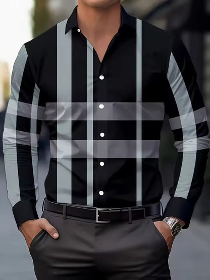 Men Shirt Long Sleeve Button Lapel