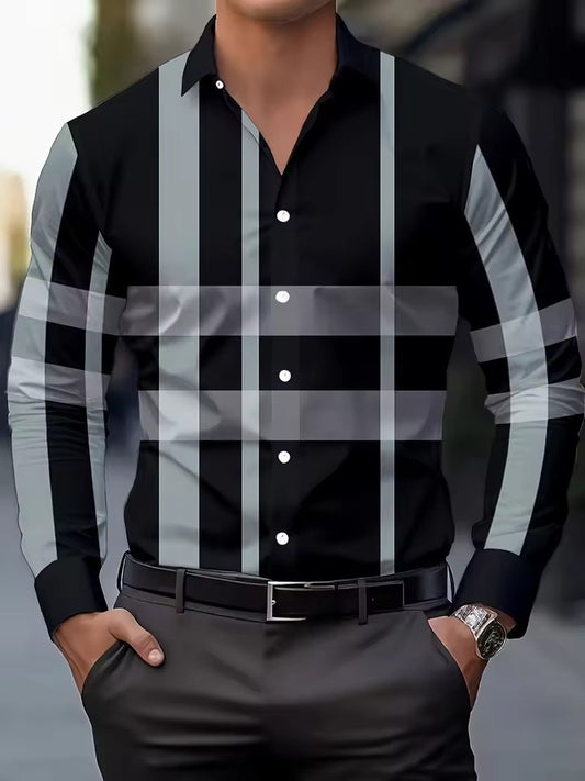 Men Shirt Long Sleeve Button Lapel