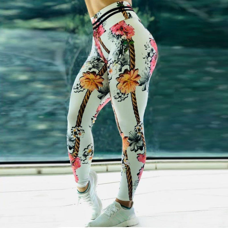 Ladie's Multi-color Tight High Waist Fitness Trousers
