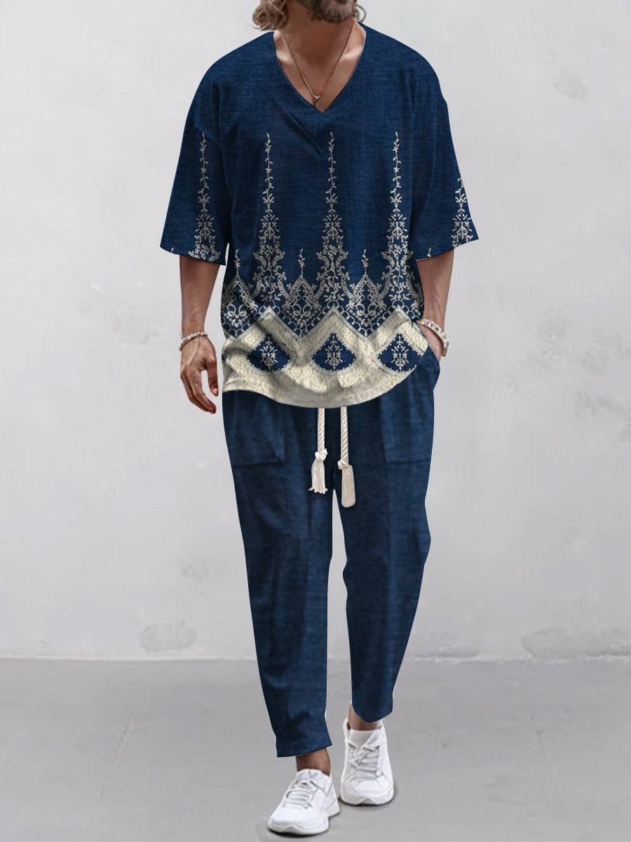 Beautiful Cropped Sleeves V-neck Trousers Suit