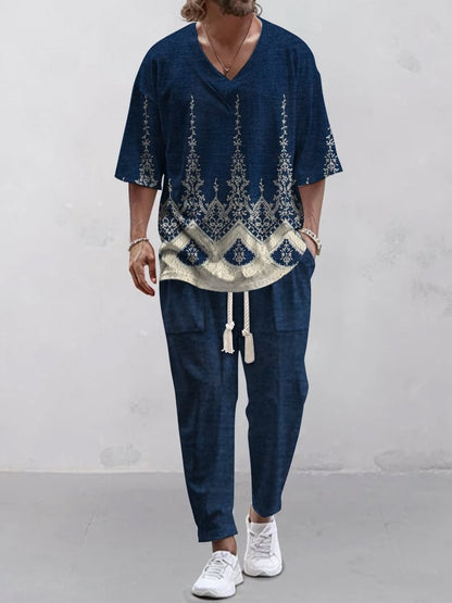 Beautiful Cropped Sleeves V-neck Trousers Suit