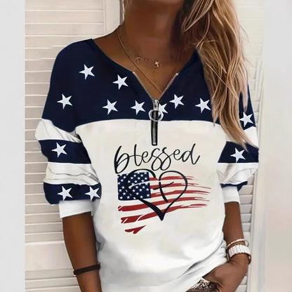 Trendy USA Flag Sweatshirt Half Zipper Sweater