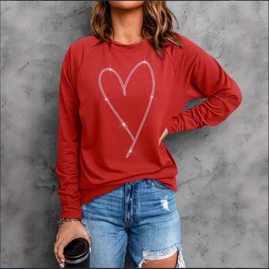 Ladie's Heart Printing Round Neck Long Sleeve Tops
