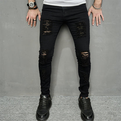 Skinny Men's Leisure Ripped Denim Feet Personality Trendy Jeans
