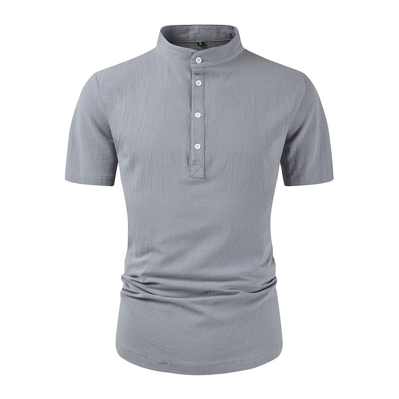 Men's Loose Button Cotton And Linen All T-shirt