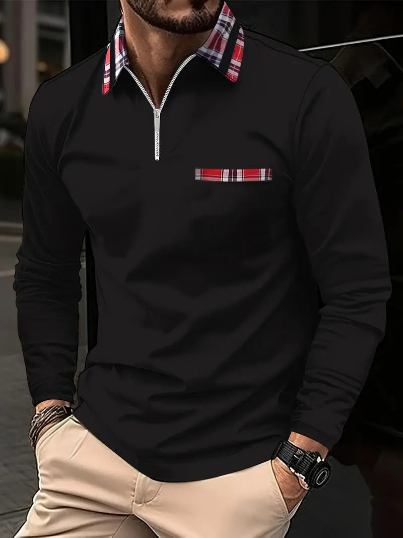 Men's Long-sleeve Zipper Polo Shirt