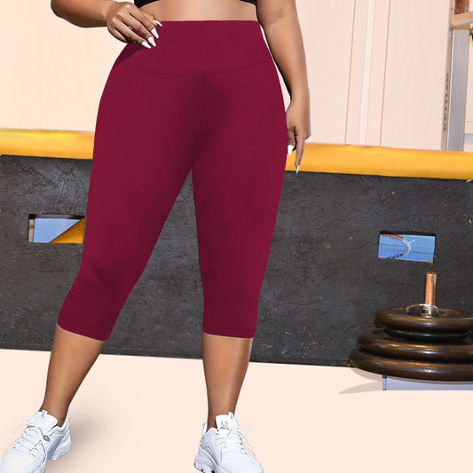 Ladie's Pocket Plus Size Cropped Fitness Pants