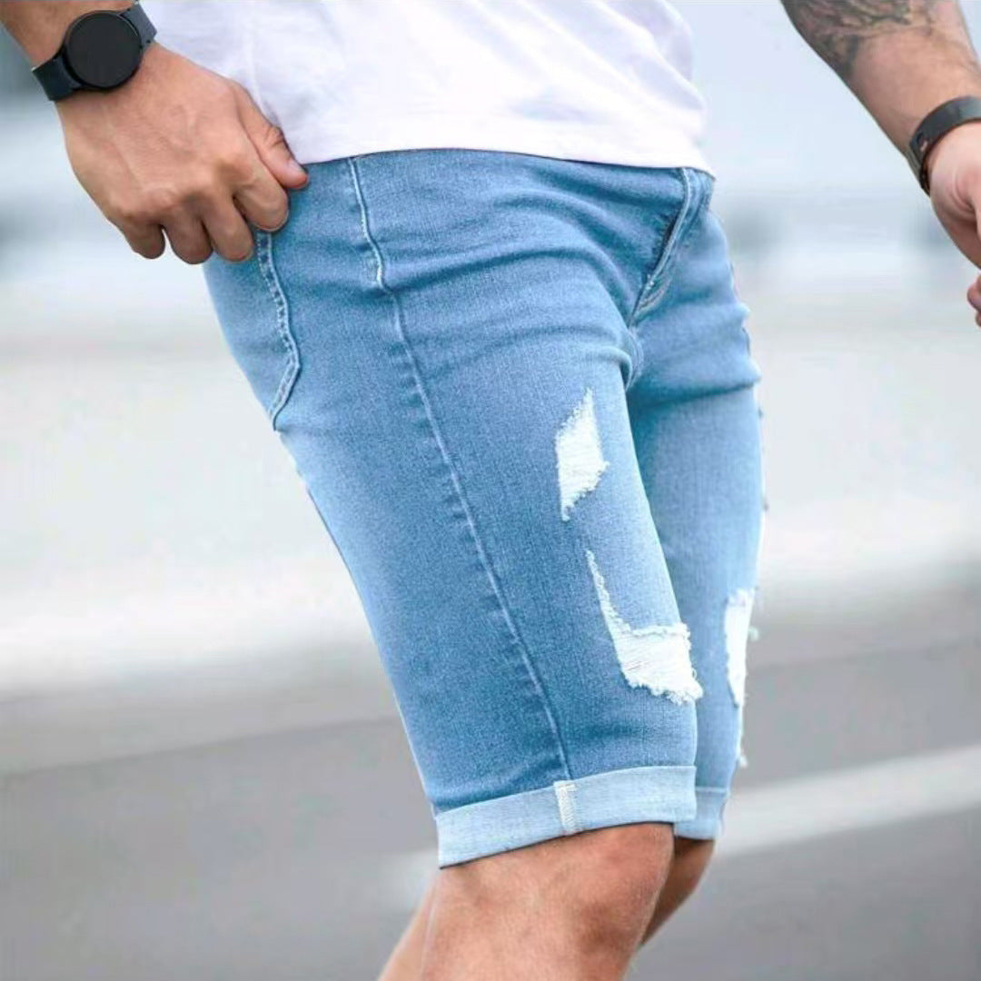 Nice Blue Multi-hole Design Denim Shorts