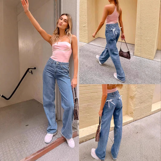 High Waist Bow Straight-leg
