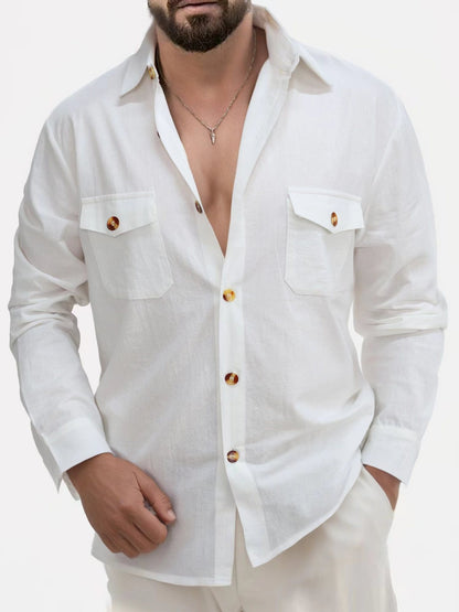 Loose V-neck Button Chest Pocket Shirt
