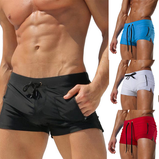 Polyester High Waist Tight Lace-up Swim Trunks