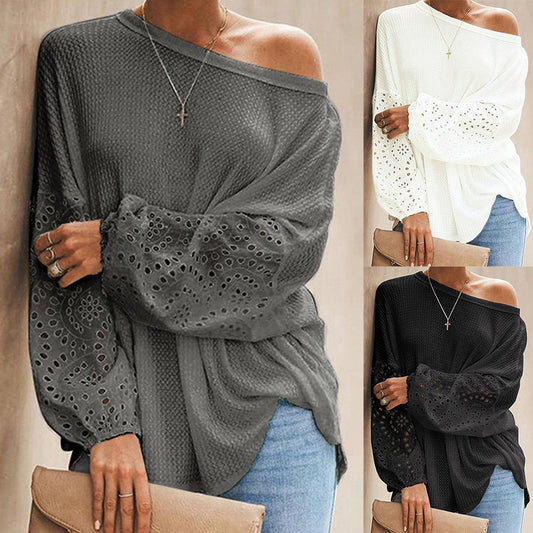 Loose Diagonal Long Sleeve Off-shoulder Top