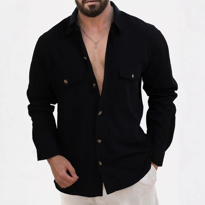 Loose V-neck Button Chest Pocket Shirt