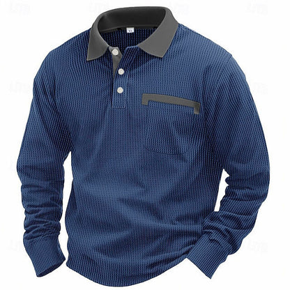 Men's Long-sleeved Waffle Polo T-Shirt