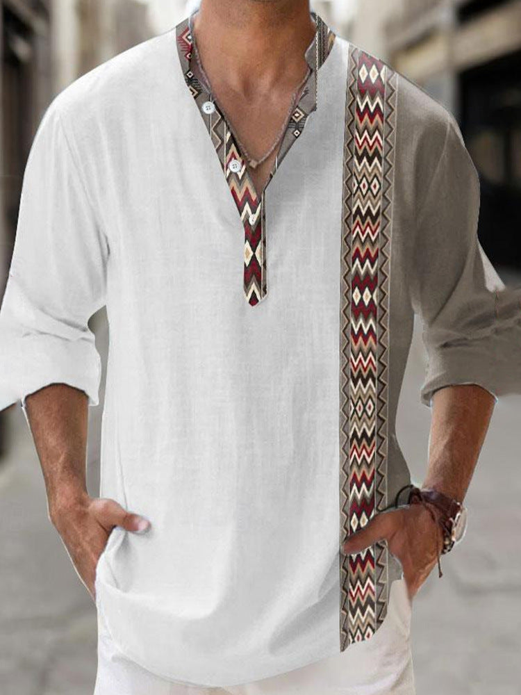 Thin Bamboo Linen Hawaiian Long Sleeve T-Shirt