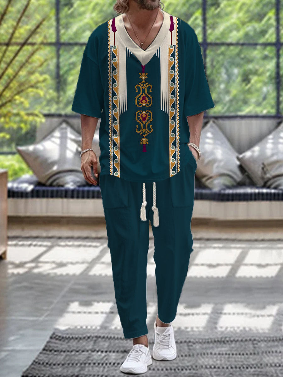 Beautiful Cropped Sleeves V-neck Trousers Suit