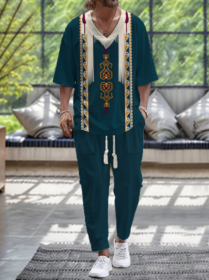 Beautiful Cropped Sleeves V-neck Trousers Suit