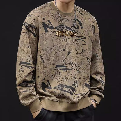 Men's Round Neck Print T-Shirt Long Sleeve