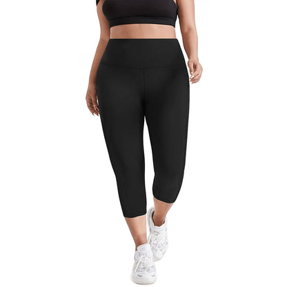 Ladie's Pocket Plus Size Cropped Fitness Pants