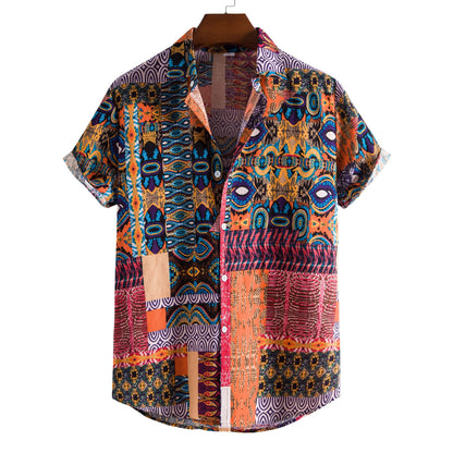 Plus Size Men's Fashion Digital Short Sleeve Shirt