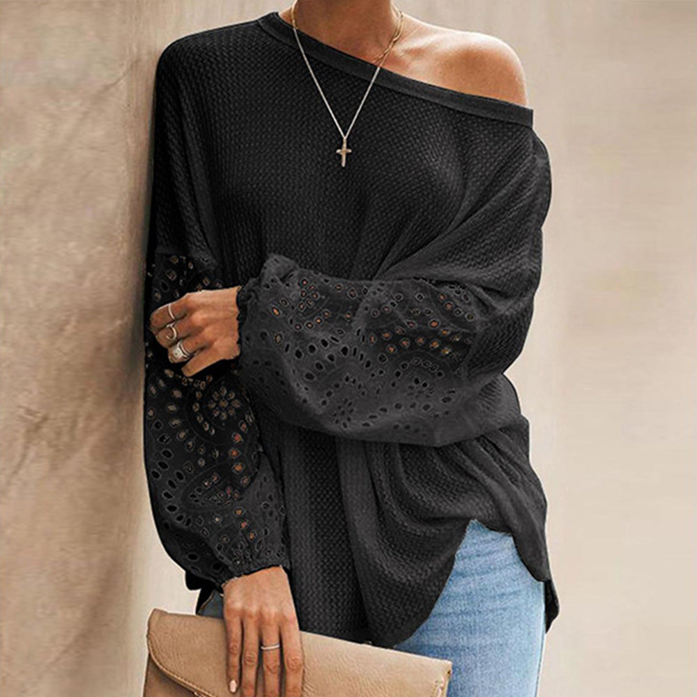 Loose Diagonal Long Sleeve Off-shoulder Top