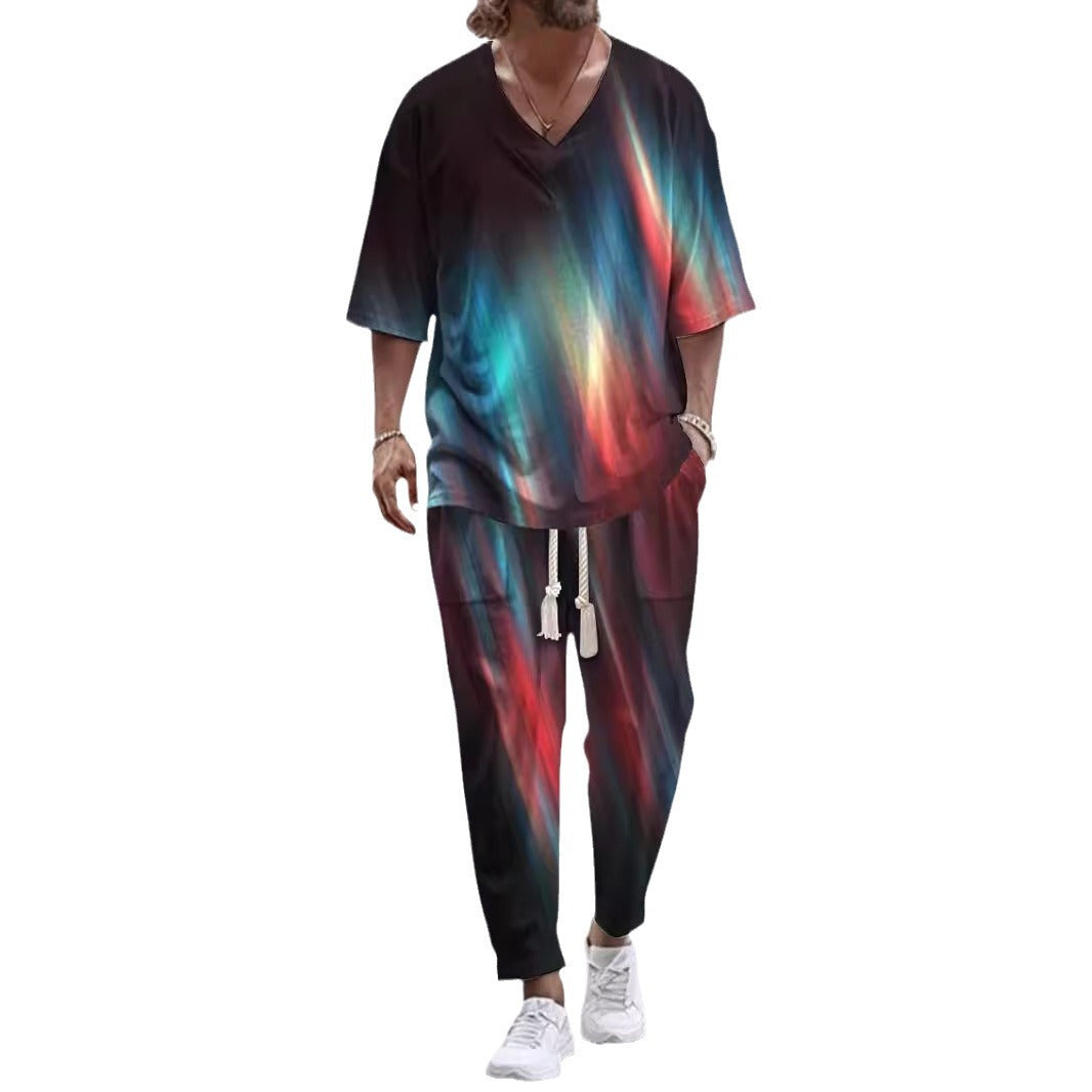 Beautiful Cropped Sleeves V-neck Trousers Suit