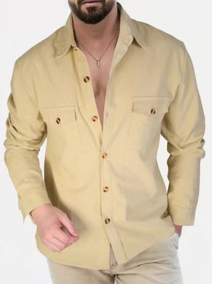 Loose V-neck Button Chest Pocket Shirt