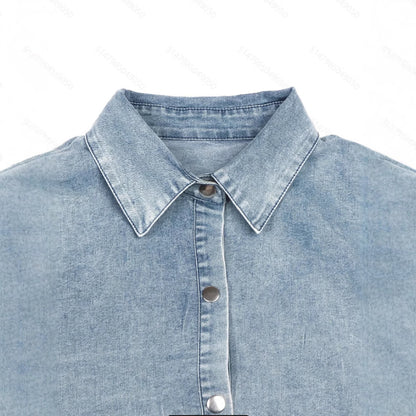 Washed Denim Lapel Loose Skirt Dress