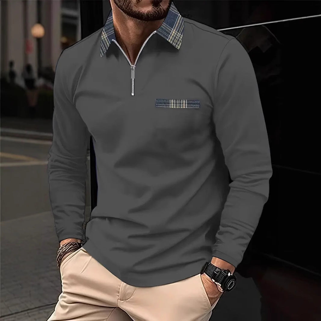 Men's Long-sleeve Zipper Polo Shirt