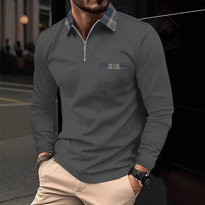 Men's Long-sleeve Zipper Polo Shirt