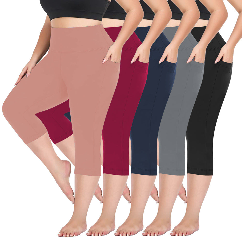 Ladie's Pocket Plus Size Cropped Fitness Pants