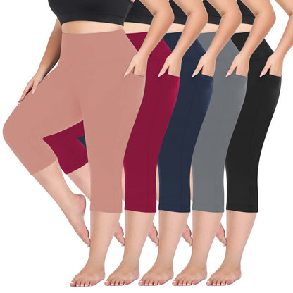 Ladie's Pocket Plus Size Cropped Fitness Pants
