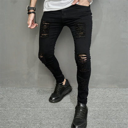 Skinny Men's Leisure Ripped Denim Feet Personality Trendy Jeans