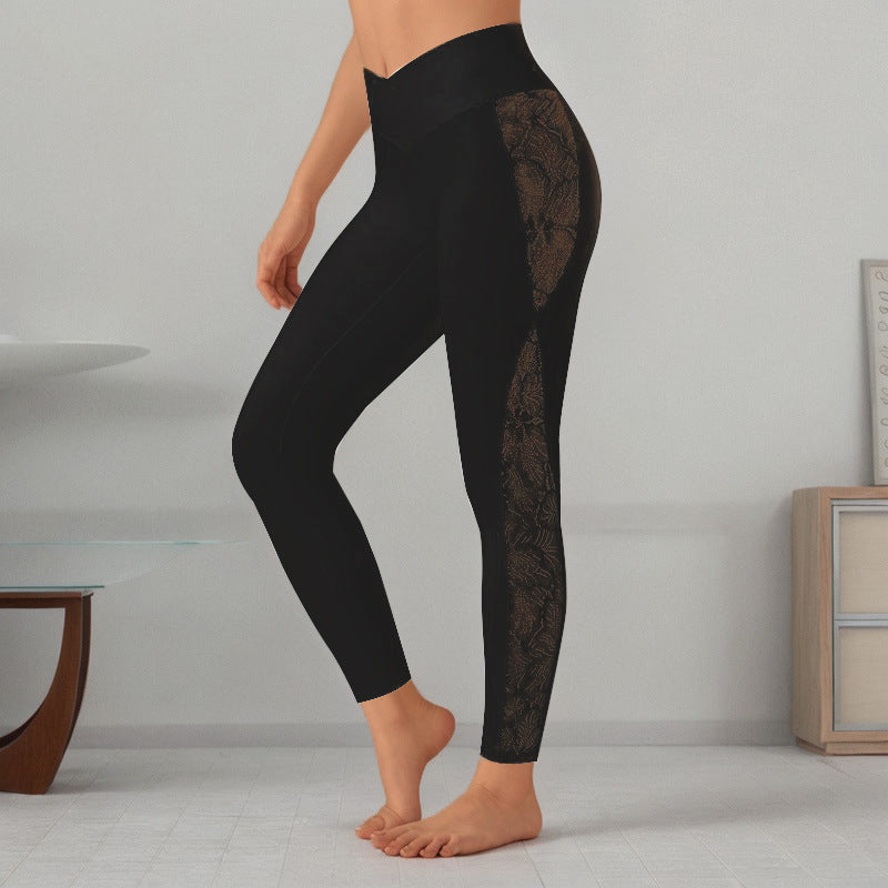 Slim Lace Stitching Fitness Pants
