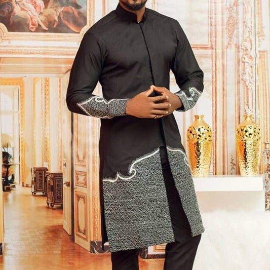Ethnic Style Black Cotton Slim Fit Shirt