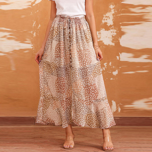 Bohemian Pleating Button Split High Waist Long Dress