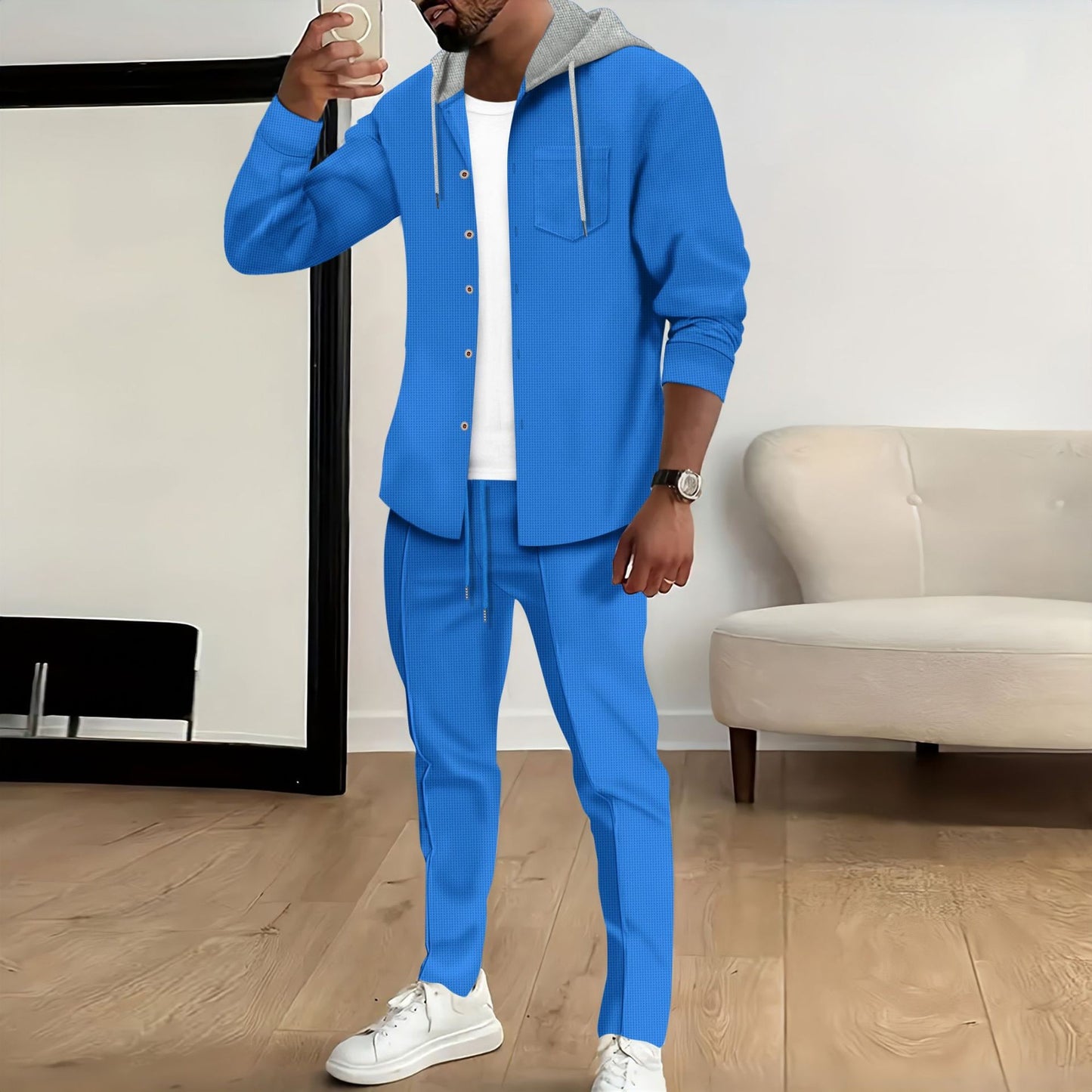 Men's Hooded Long Sleeve Cardigan Jacket Suit