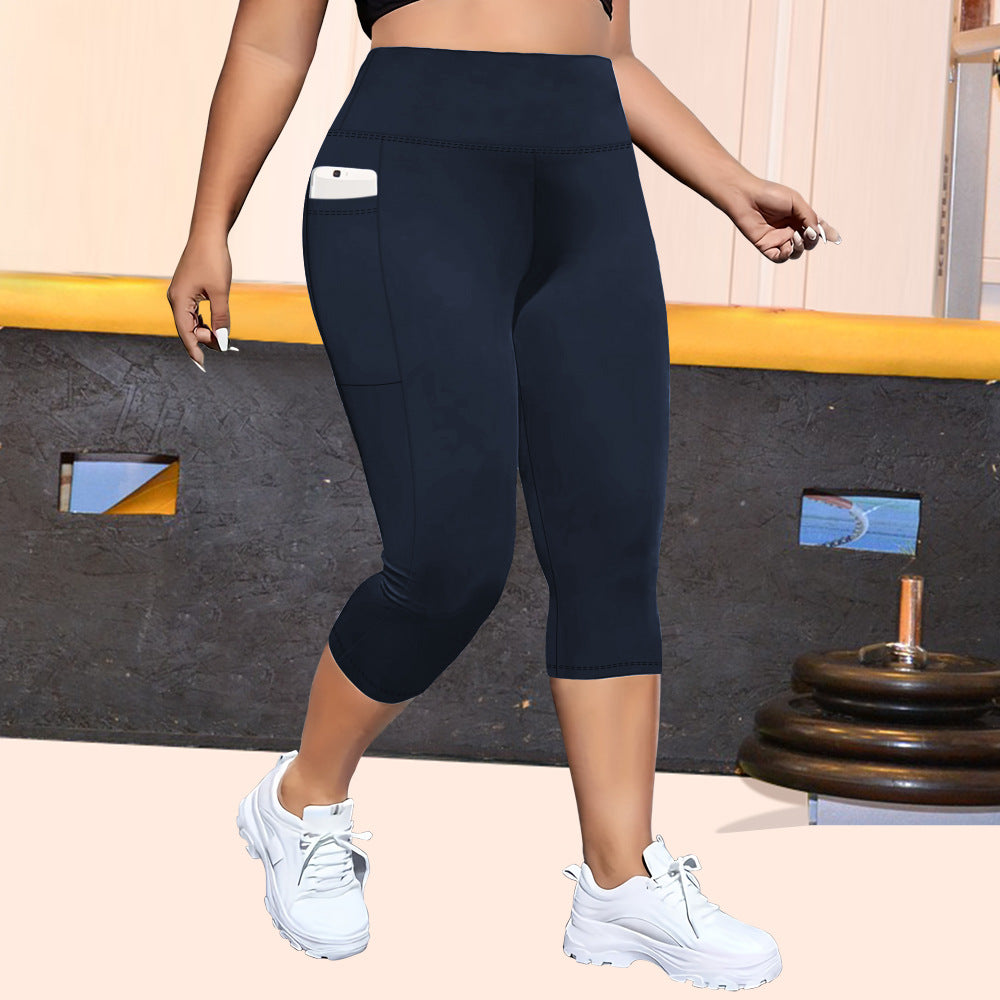 Ladie's Pocket Plus Size Cropped Fitness Pants