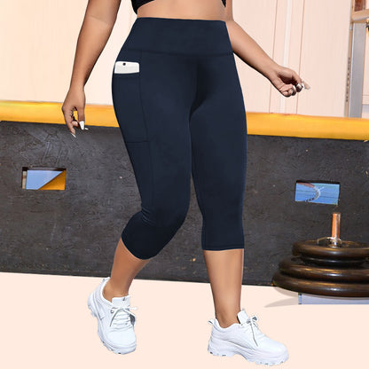 Ladie's Pocket Plus Size Cropped Fitness Pants