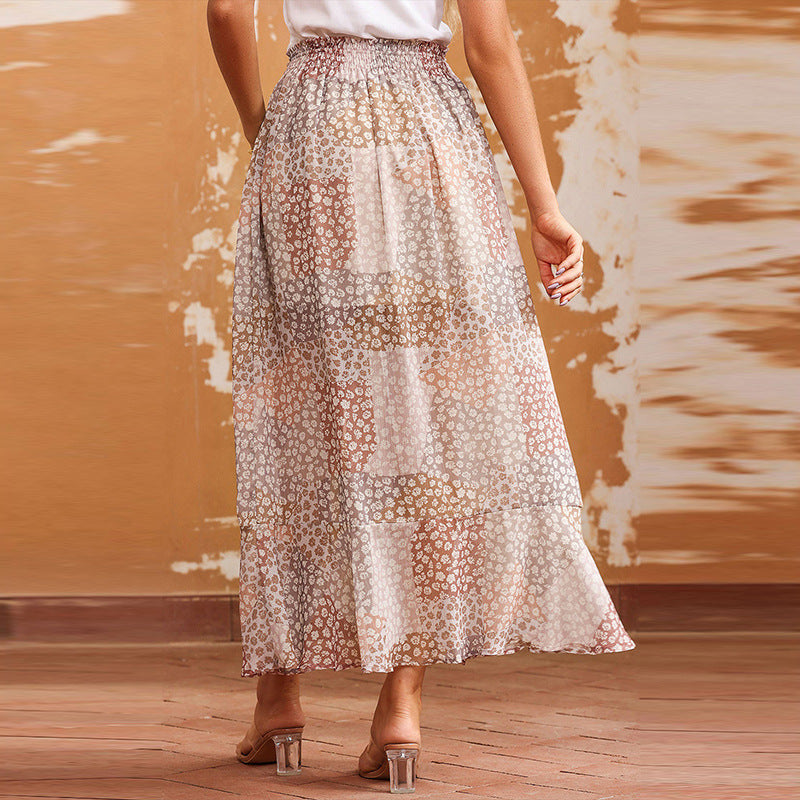 Bohemian Pleating Button Split High Waist Long Dress