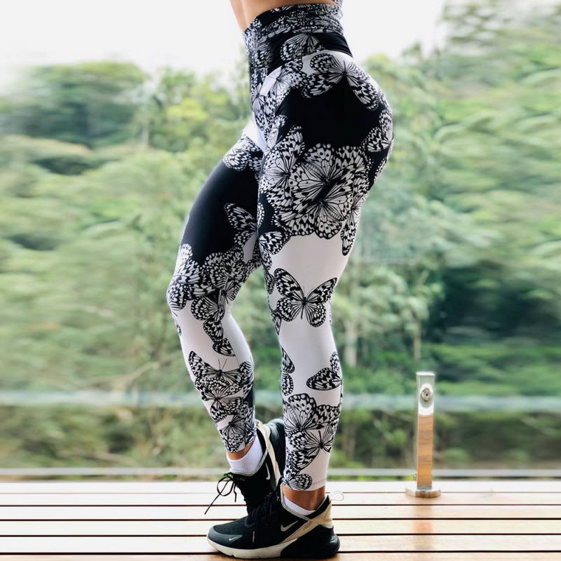 Ladie's Multi-color Tight High Waist Fitness Trousers