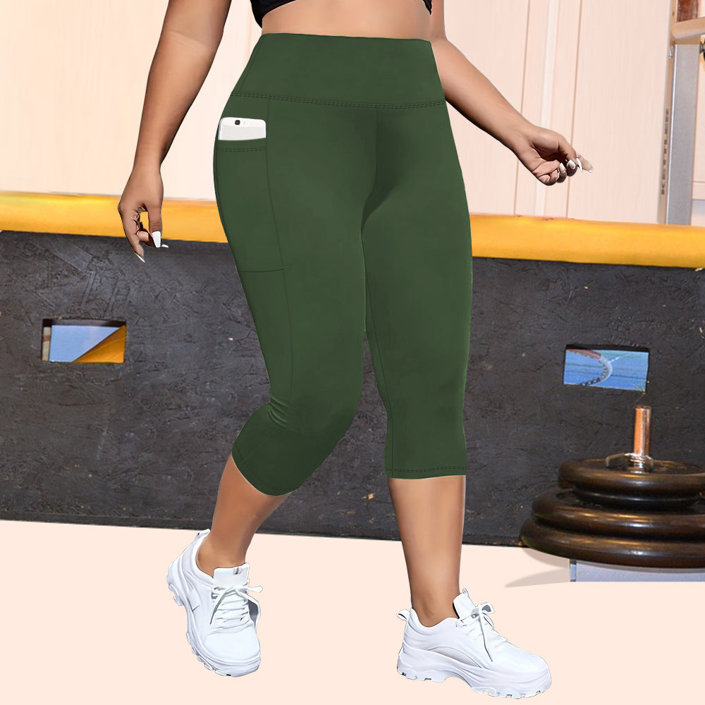 Ladie's Pocket Plus Size Cropped Fitness Pants