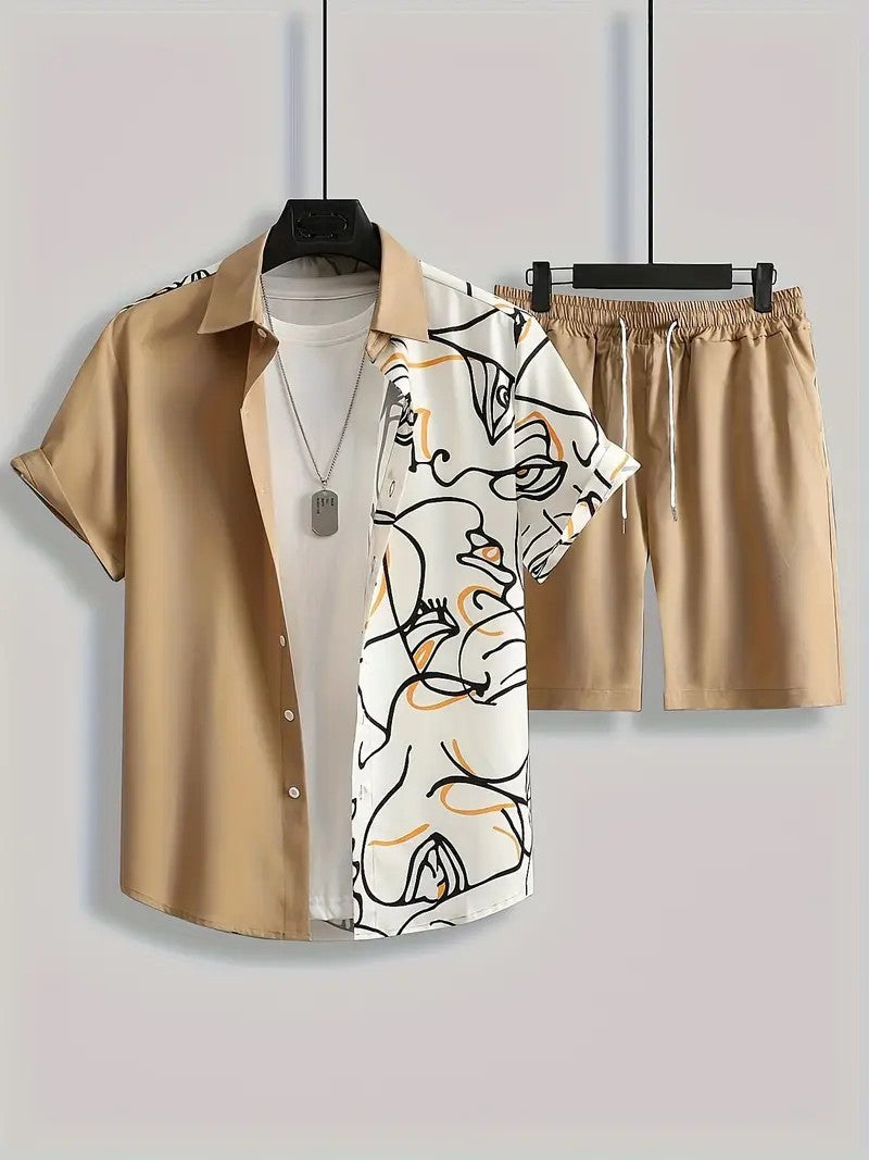 Fashion Trend Animal PatternSleeve Shirt Shorts Suit